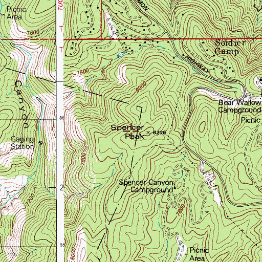 Topographic Map of Spencer Peak, AZ