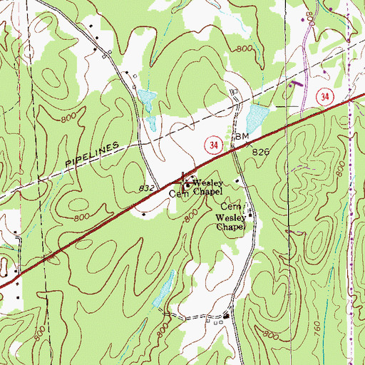Topographic Map of Heard Wesley Cemetery, GA