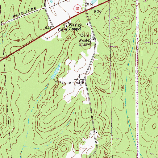 Topographic Map of Melson Cemetery, GA