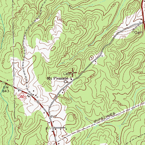 Topographic Map of Mount Pleasant Cemetery, GA