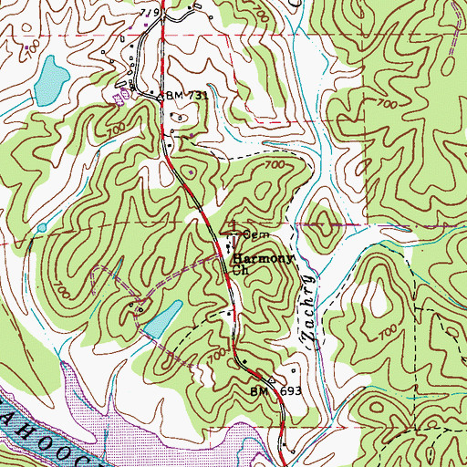 Topographic Map of New Harmony Cemetery, GA
