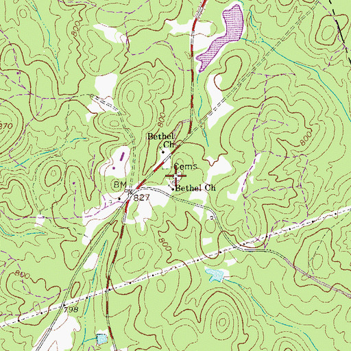 Topographic Map of Old Bethel Cemetery, GA
