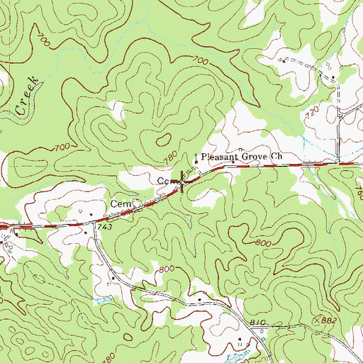 Topographic Map of Pleasant Grove Cemetery, GA