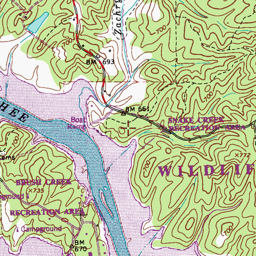 Topographic Map of Snake Creek Recreation Area, GA