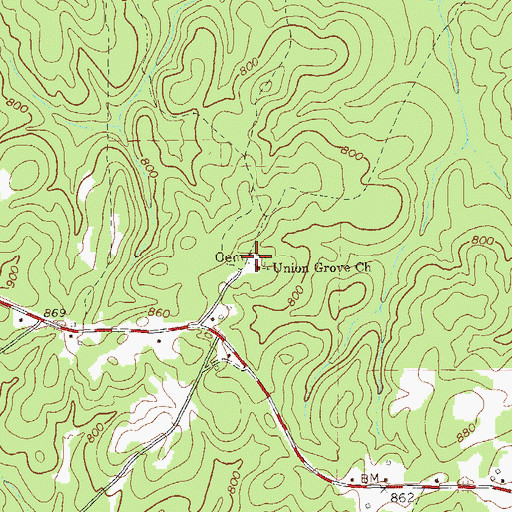 Topographic Map of Union Grove Cemetery, GA