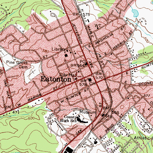 Topographic Map of Eatonton City Hall, GA