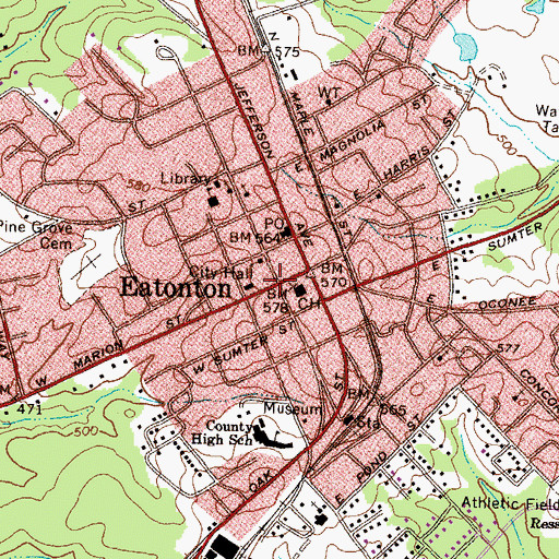 Topographic Map of Eatonton Historic District, GA