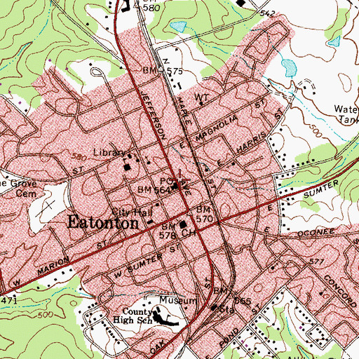 Topographic Map of Eatonton Post Office, GA