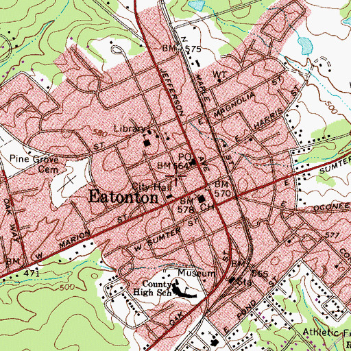 Topographic Map of First Baptist Church, GA