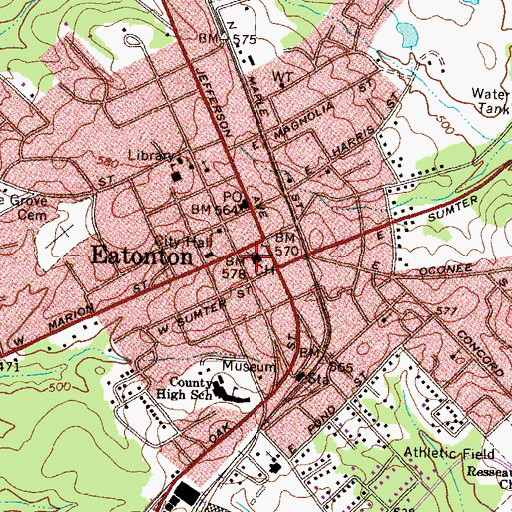 Topographic Map of Putnam County Courthouse, GA