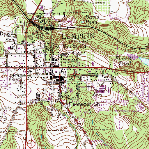 Topographic Map of East Main Street Residential Historic District, GA