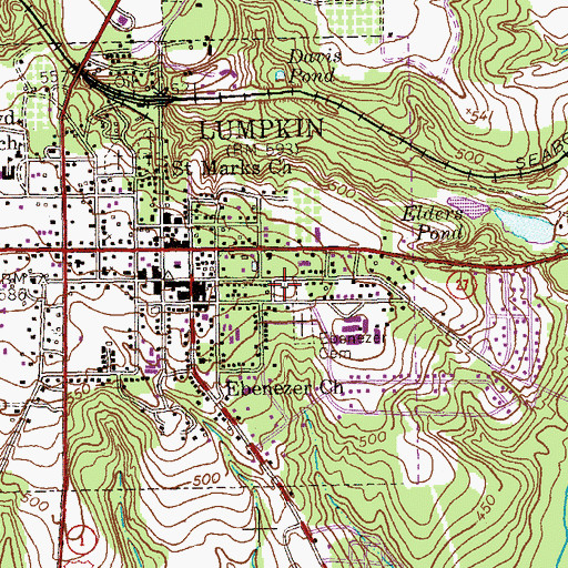 Topographic Map of East Side Cemetery, GA