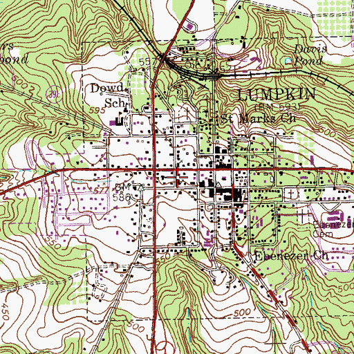 Topographic Map of First Baptist Church, GA