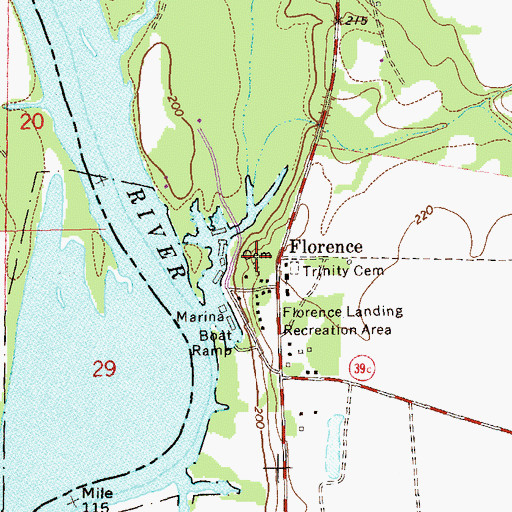 Topographic Map of Florence Cemetery, GA