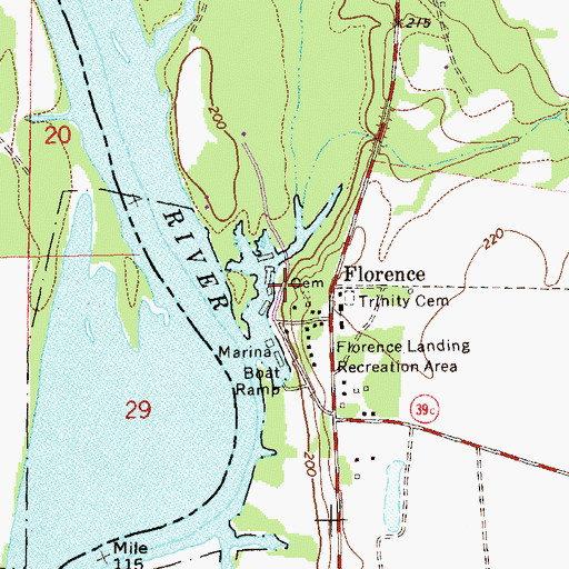 Topographic Map of Florence Marina State Park, GA