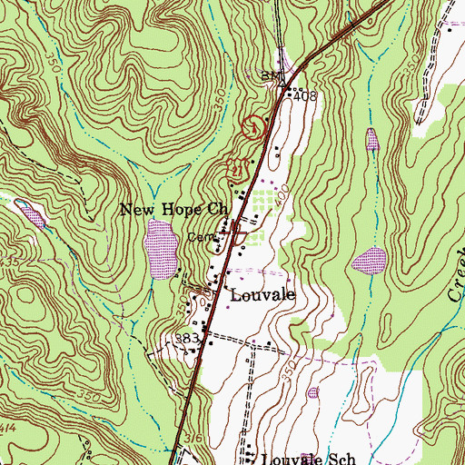 Topographic Map of Louvale Church Row Historic District, GA
