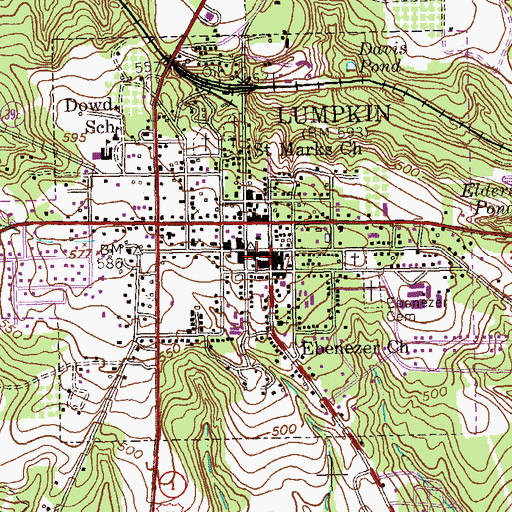 Topographic Map of Lumpkin Commercial Historic District, GA
