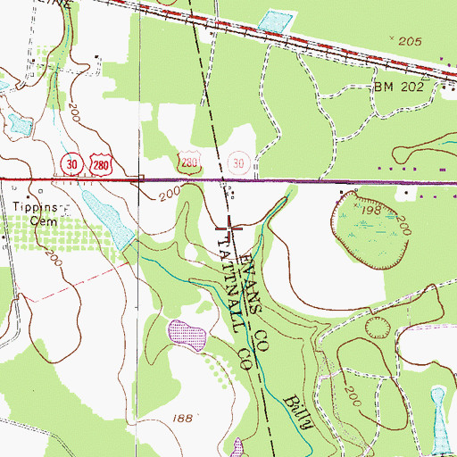 Topographic Map of Parker Place Cemetery, GA