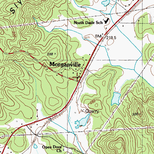 Topographic Map of Morganville United Methodist Church, GA