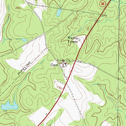Topographic Map of Union Cemetery, GA