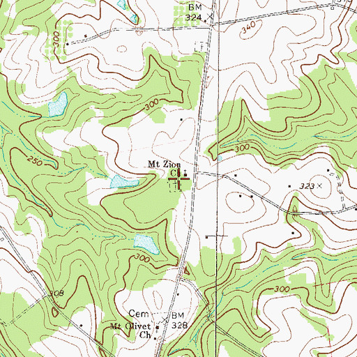 Topographic Map of Mount Zion Cemetery, GA