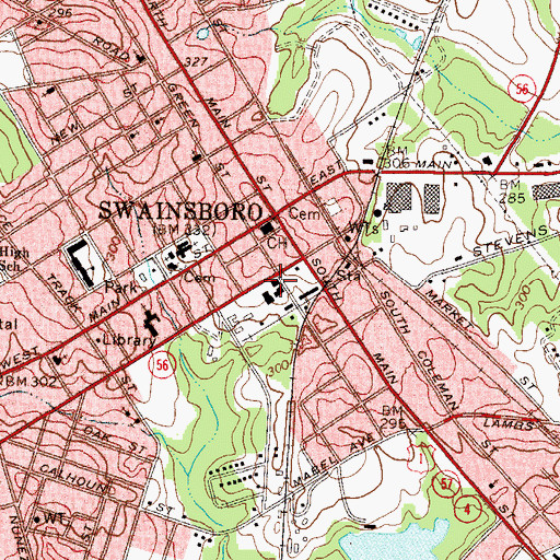 Topographic Map of Swainsboro Post Office, GA