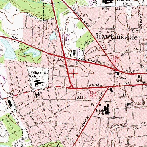 Topographic Map of Adriel Primitive Baptist Church, GA