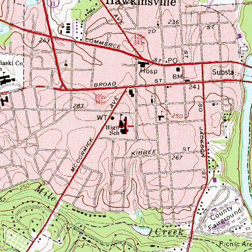 Topographic Map of Pulaski County Middle School, GA