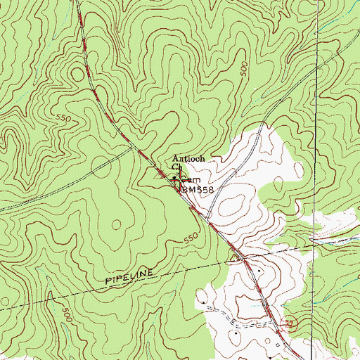 Topographic Map of Antioch Cemetery, GA