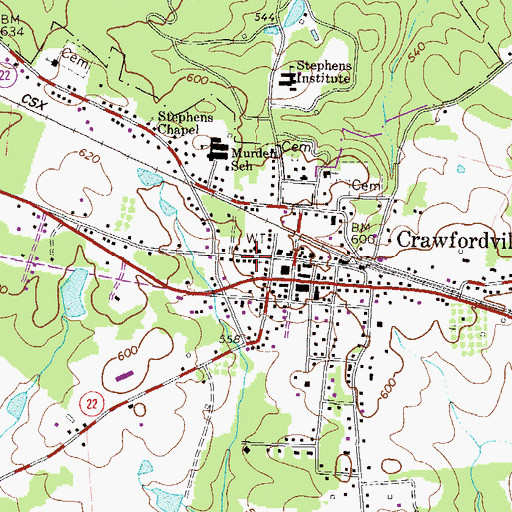 Topographic Map of Crawfordville Presbyterian Church, GA