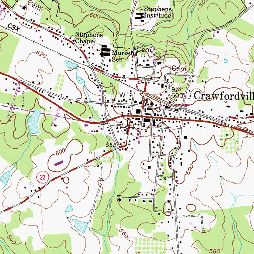 Topographic Map of Crawfordville United Methodist Church, GA