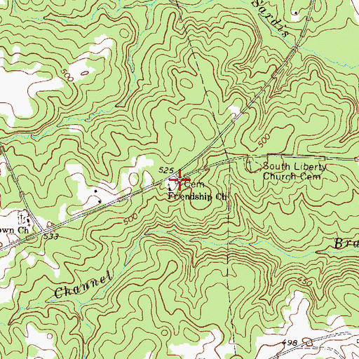 Topographic Map of Friendship Cemetery, GA
