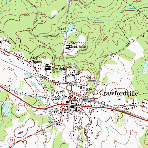 Topographic Map of Liberty Hall, GA