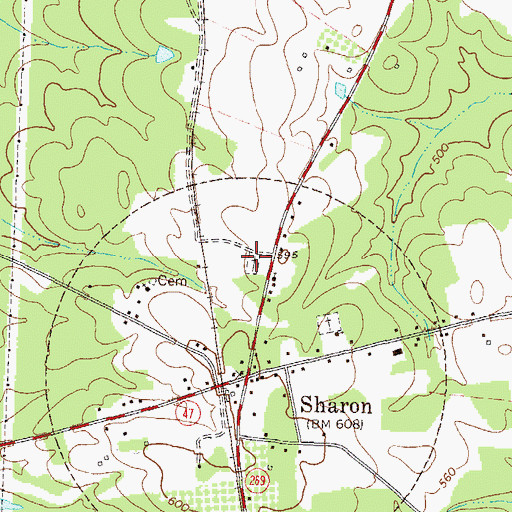 Topographic Map of Overton Cemetery, GA