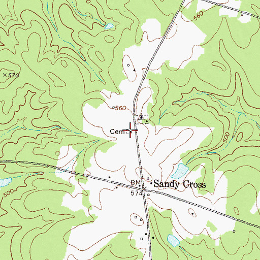 Topographic Map of Sandy Cross Cemetery, GA