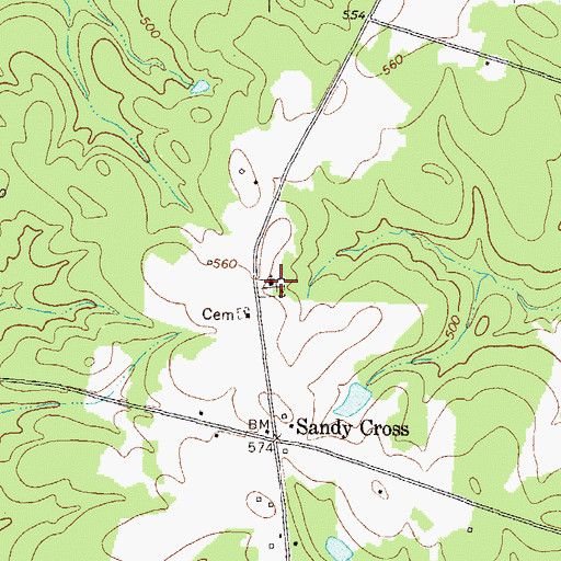 Topographic Map of Sandy Cross Cemetery, GA
