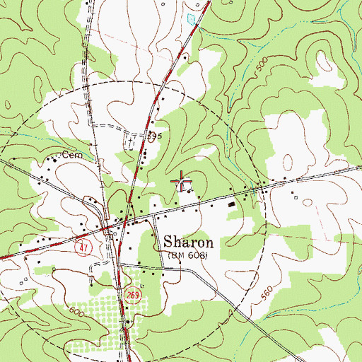 Topographic Map of Sharon Cemetery, GA