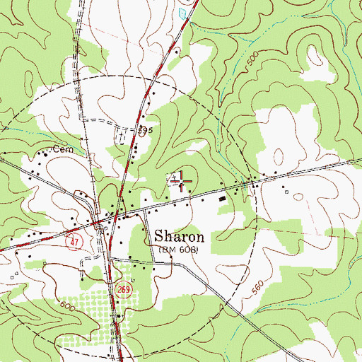 Topographic Map of Sharon Methodist Church, GA