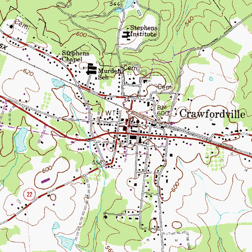 Topographic Map of Taliaferro County Courthouse, GA