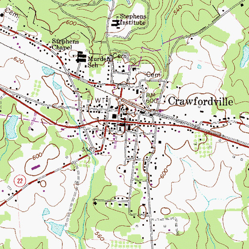 Topographic Map of Taliaferro County Library, GA