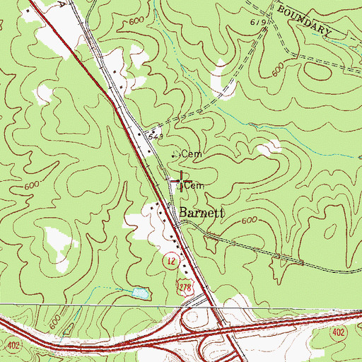 Topographic Map of Barnett Cemetery, GA