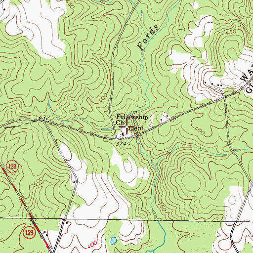 Topographic Map of Fellowship Cemetery, GA