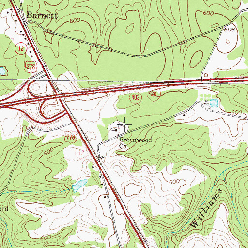 Topographic Map of Greenwood Cemetery, GA