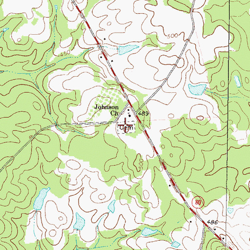 Topographic Map of Johnson Cemetery, GA