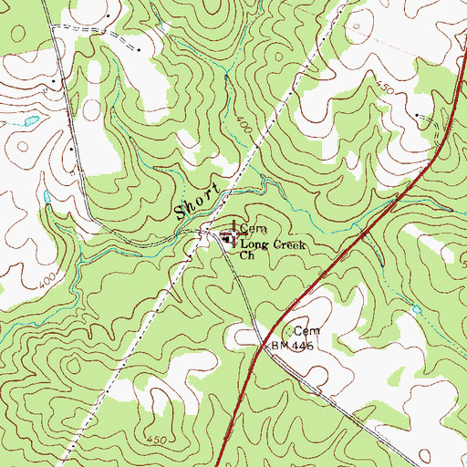Topographic Map of Long Creek Cemetery, GA