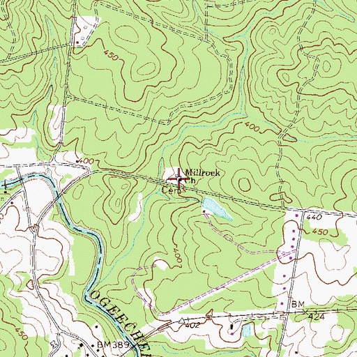 Topographic Map of Mill Rock Cemetery, GA