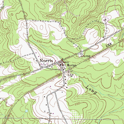 Topographic Map of Mount Moriah Cemetery, GA