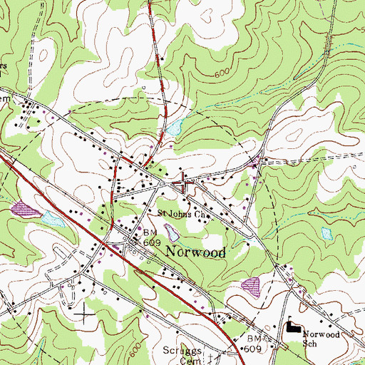 Topographic Map of Norwood Cemetery, GA