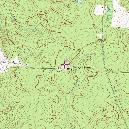 Topographic Map of Rocky Branch Cemetery, GA