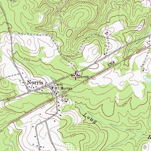 Topographic Map of Union Star Cemetery, GA